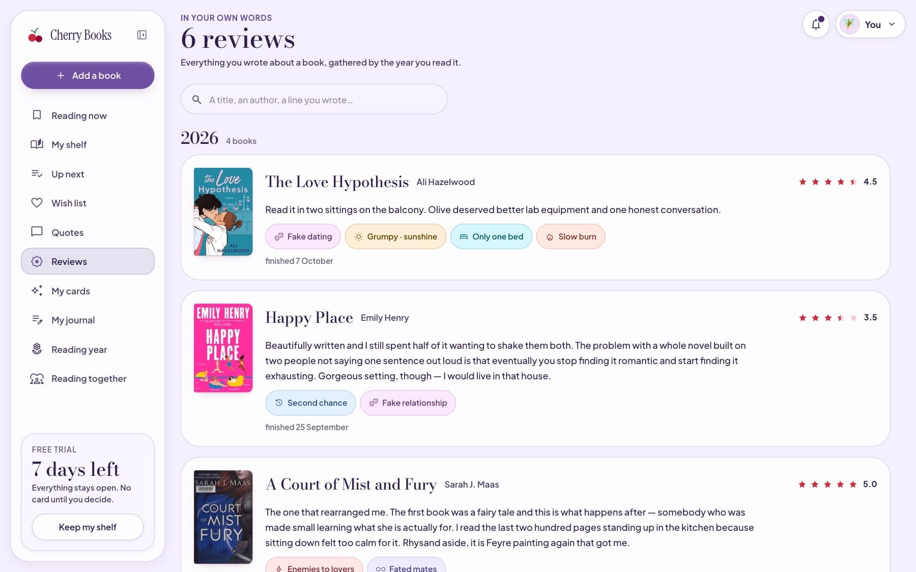 Reviews in the Lilac theme